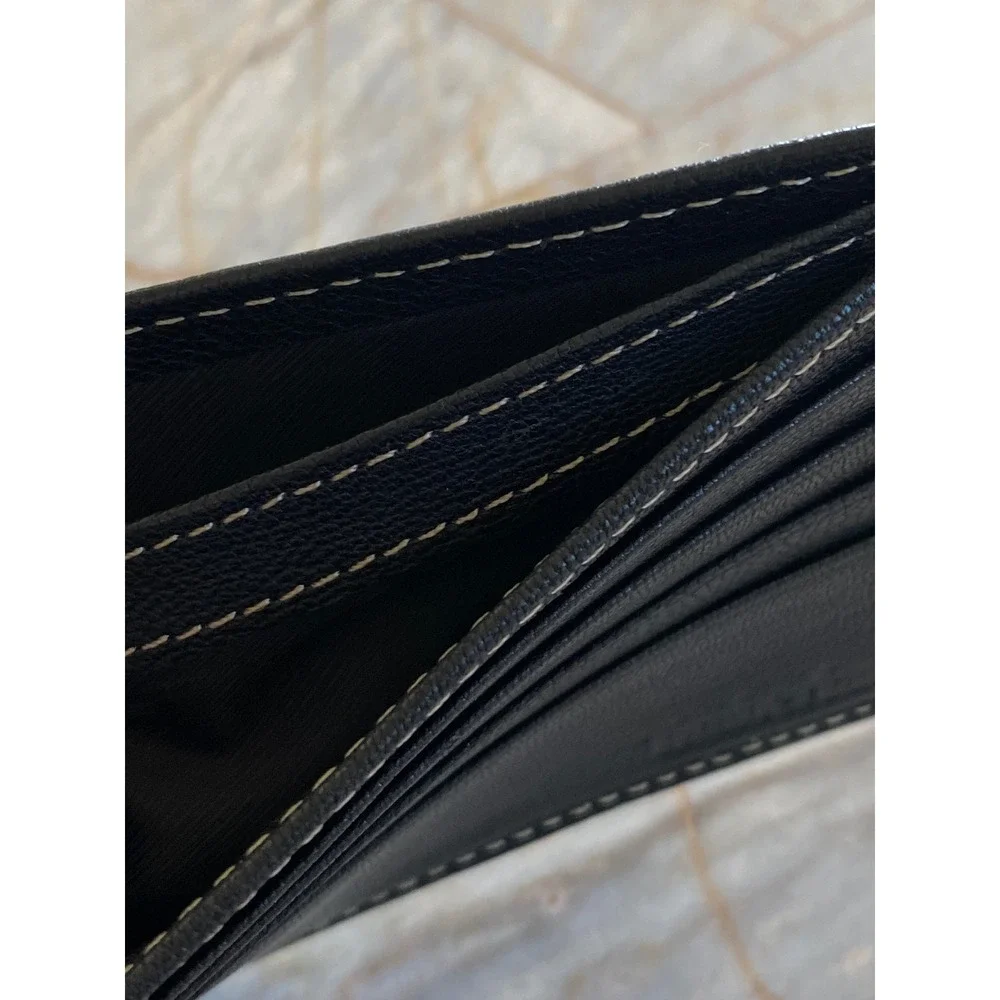 Timberland Mens Black Leather Bifold Wallet Contrast Stitch Embossed Tree Logo